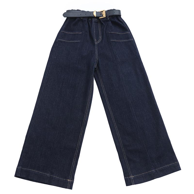 Winter 2025 Girls' Fleece-Lined Wide-Leg Jeans - Warm, Solid Color, Casual Long Pants
