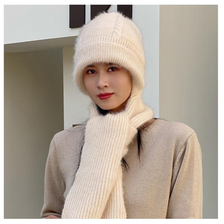New women's autumn and winter hat, thickened squirrel fleece three-in-one hat, outdoor cold-proof and windproof hat and scarf combo