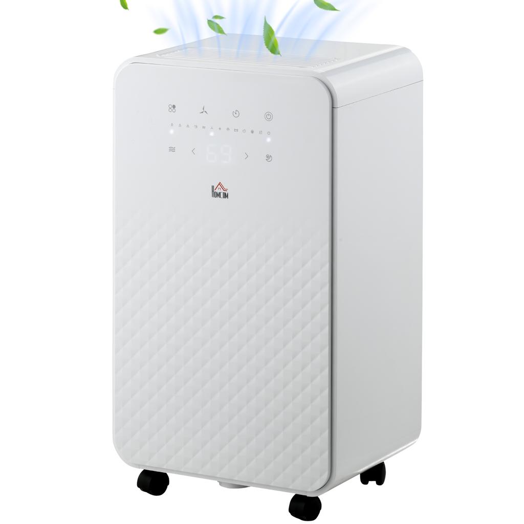 2000mL Portable Dehumidifier with Air Purifier, 24H Timer, 5 Modes, 10L/Day, for Home Laundry, White