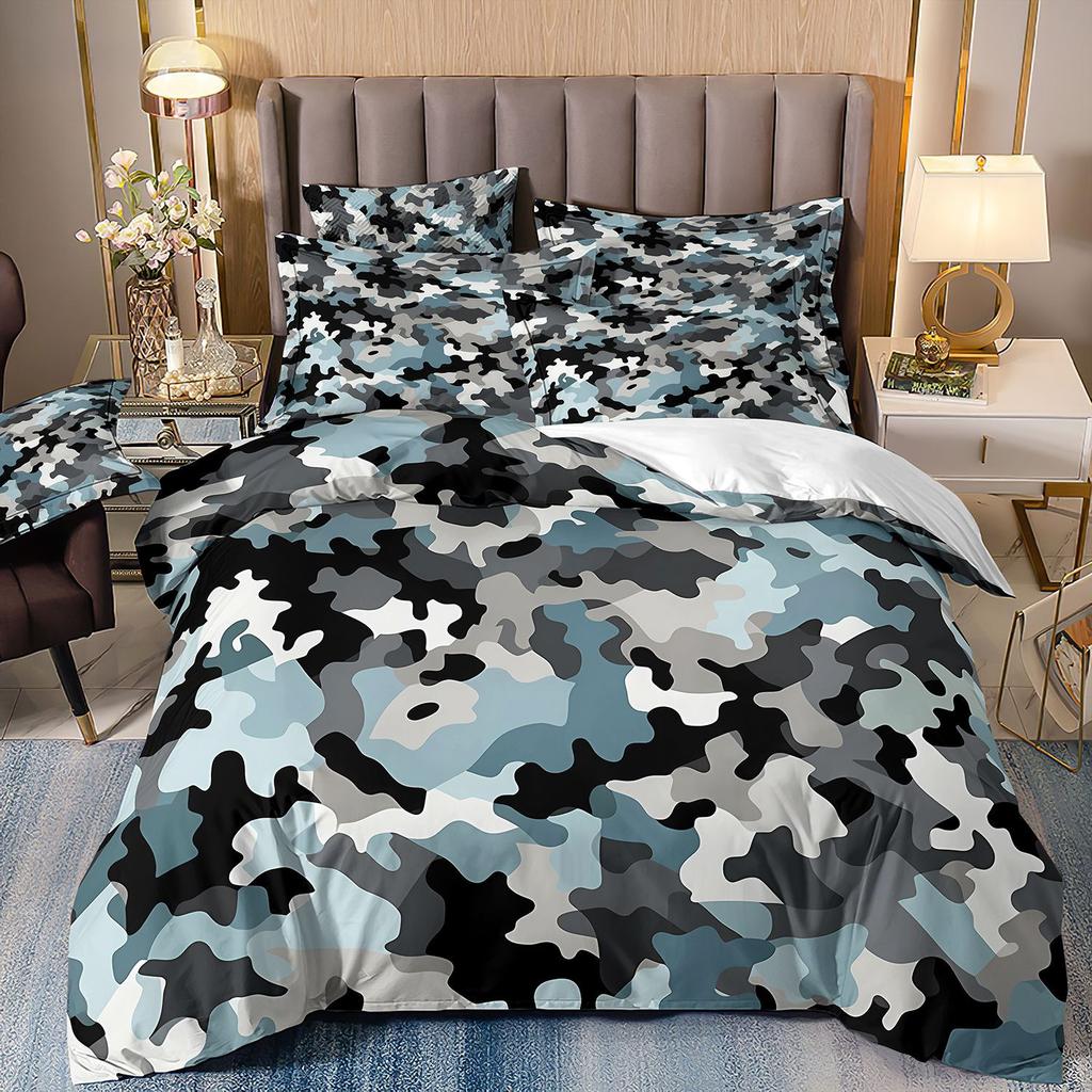 3D Three-Piece Camouflage Striped Quilt Cover Sheet Kit