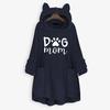 Women Fleece Embroidery Cat Ear Plus Size Hoodie Pocket Top Sweater Blouse