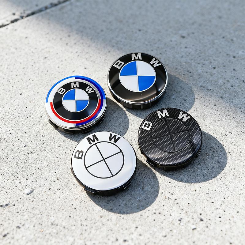 4 Stück 56mm 68mm Felgendeckel für BMW 50. Jubiläum M Power Karbonfaser Felgennabe Emblem Abzeichen E46 E90 F10 F30 G20 X5