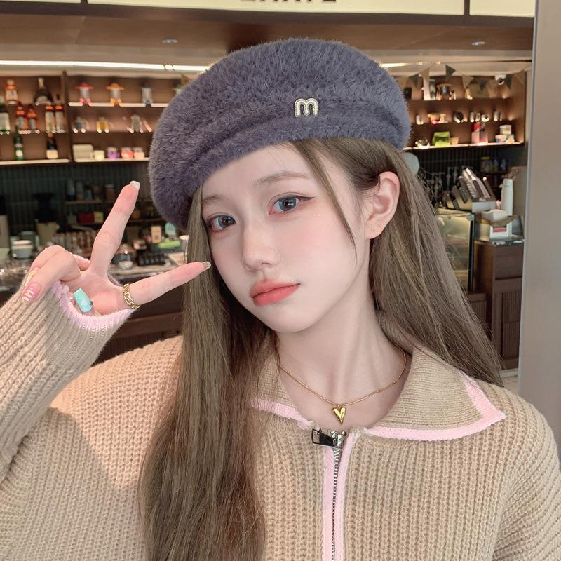 Korean New Autumn and Winter Hat for Women Japanese Knitted Wool Beret Winter Big Head Circumference Showing Face Little Painter Hat Trend