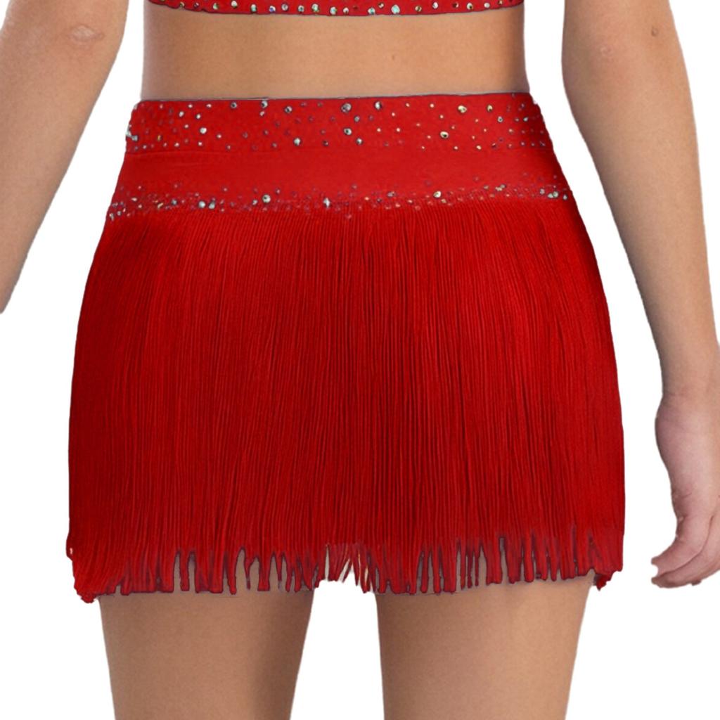 Fete Strălucitoare Strass Ciucure Fustă Scurtă Culoare Uni Dans Latin Scenă Performanță Îmbrăcăminte