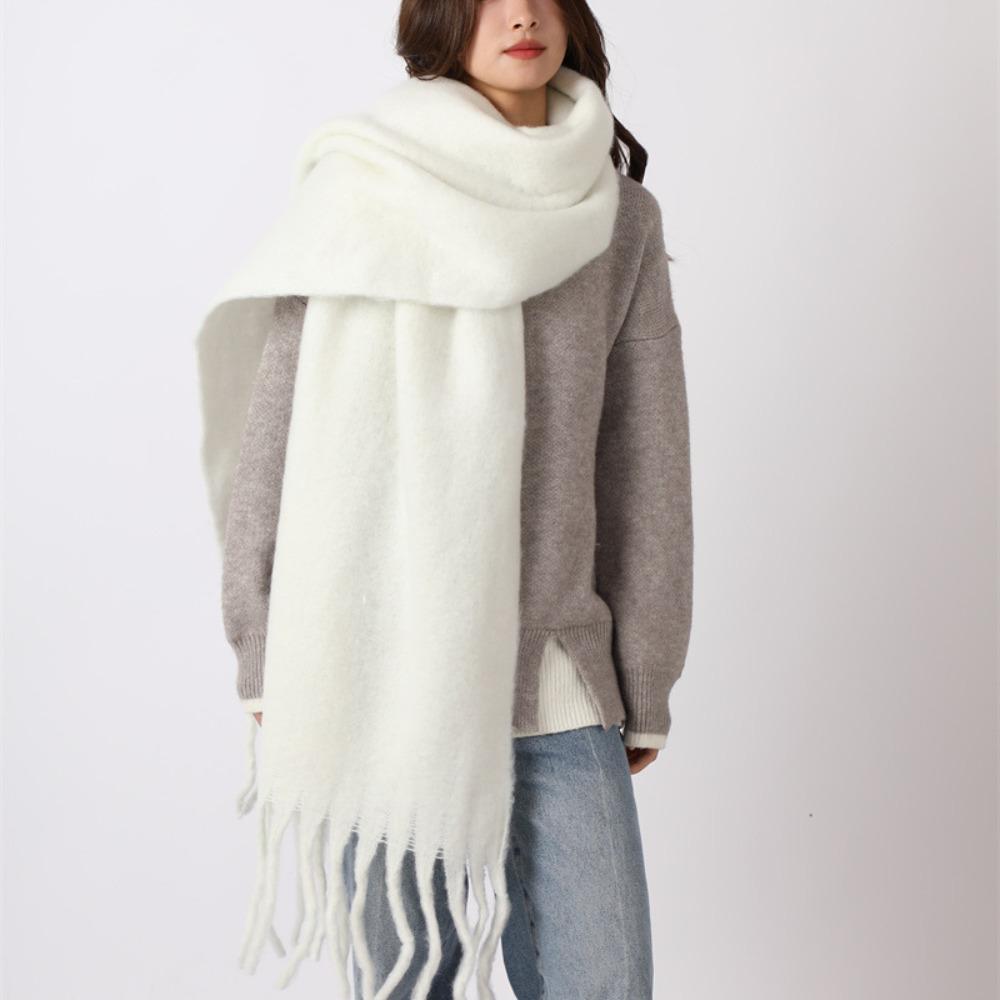Tassel Plaid Wool Scarf Plush Long Shawl Retro Winter Cashmere Scarves  Autumn Winter