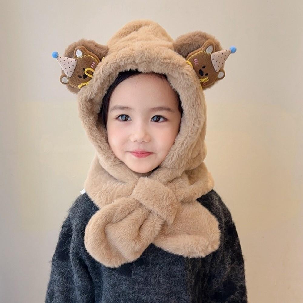 Windproof Kids Hat Hooded Scarf Thermal One-piece Pullover Hat Soft Winter Baby Hat