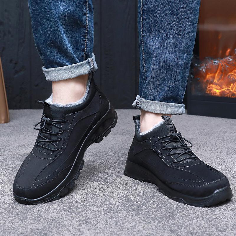 Men's Winter Warm Snow Boots Lace-Up Non-Slip Short Ankle Booties With Faux Fur Lining Comfortable Work Sneakers Casual Walking Loafers Shoes for Men