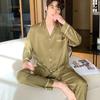 Men's Pajamas Spring and Autumn Ice Silk Loungewear Thin Long-sleeve Solid Color Simple Imitation Silk High-end Set Plus Size