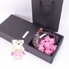 Valentine's Day Flower Bouquet with Bear And Gift Box 7 Scented Soap Flowers Artificial Rose Carnation Bouquet for