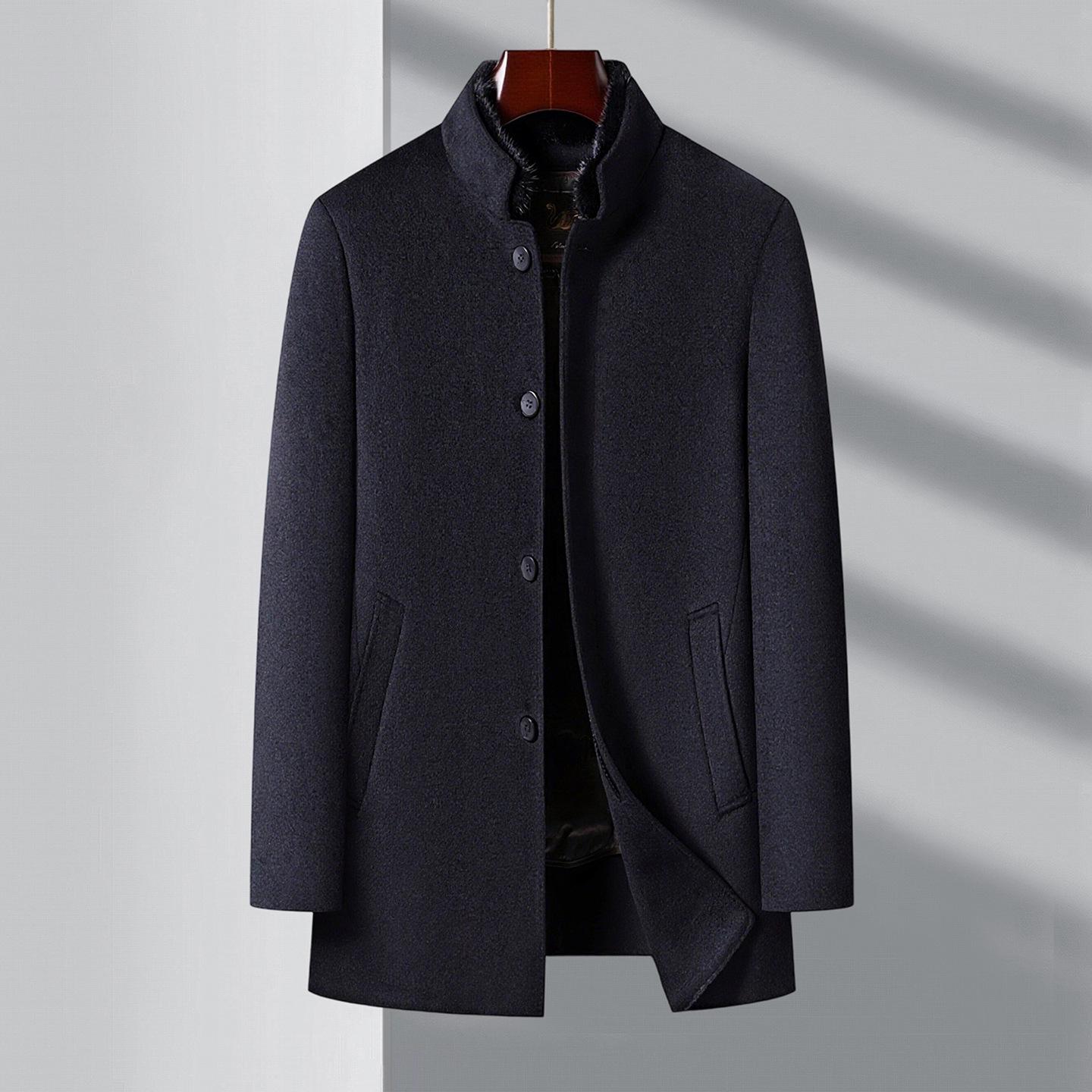 

Brand Men s Double-Sided Wool Coat with Detachable Mink Fur Collar and Down Liner for Middle-Aged Dads L синій