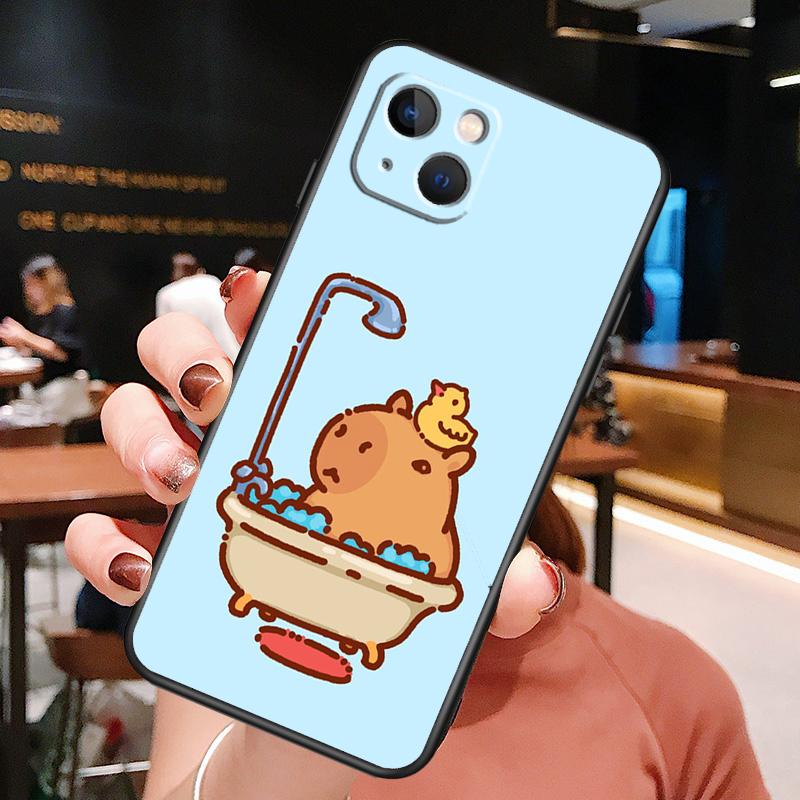 Cute Cartoon Capybara Phone Case For iPhone 16 Pro Max 14 13 12 11 15 Pro Max Plus 12 13 Mini XR 16e Funda Cover