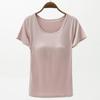 VEZFAA Women's Fashion Casual Summer Spring Solid Color Print Short Sleeve O-Neck Blouses & Shirts