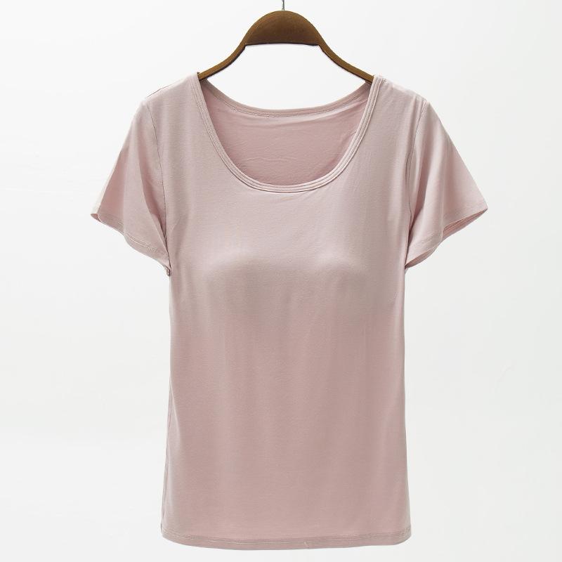 VEZFAA Women's Fashion Casual Summer Spring Solid Color Print Short Sleeve O-Neck Blouses & Shirts