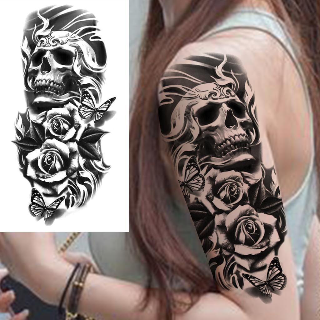 1 Sheet Wolf Tiger Astronaut Dragon Skeleton Temporary Tattoos For Women Men Adults Fake Skull Flower Tattoo Sticker Waterproof