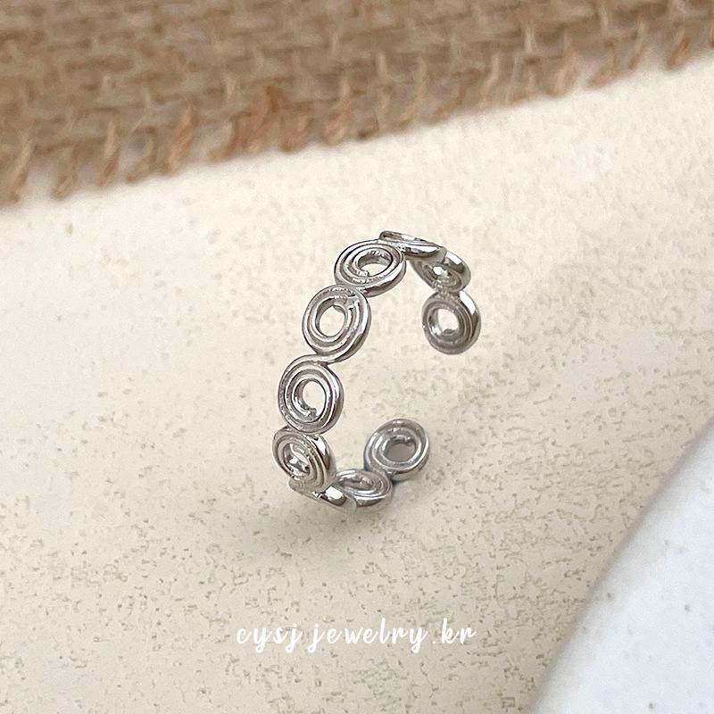 Cui Yan S925 Sterling Silver Korean Style Adjustable Round Ring - Women's Trendy Simple Fashion for Index Finger.