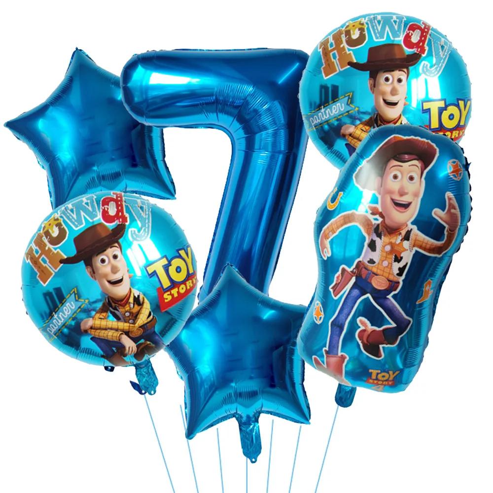 6pcs Toy Story Foil Balloons Buzz Lightyear Woody Birthday Party Decorations Kids Ballon Baby Shower Aluminum Film Balloon Round Sensory Compression