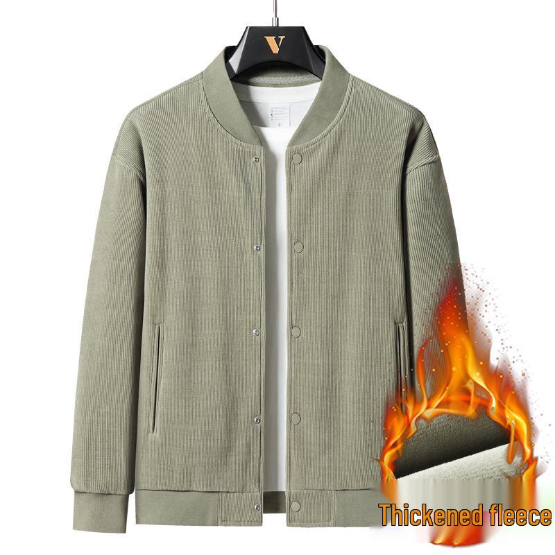 Men's Trendy Corduroy Baseball Jacket - Versatile Korean Style for Spring & Autumn, Plus Size, Thickened for Winter