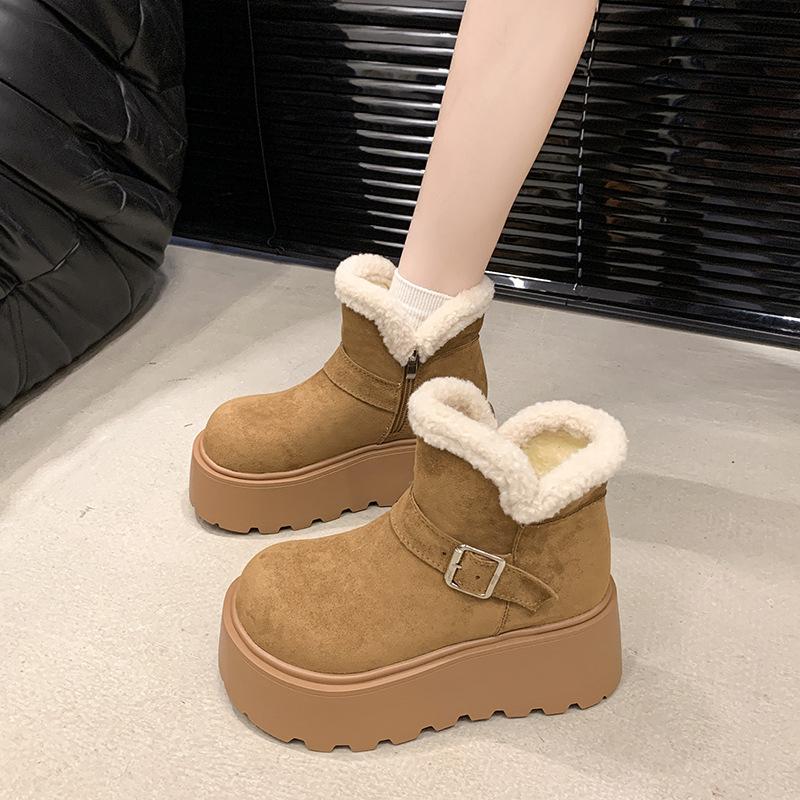Women's thick soled plus size thickened winter warm fur one snow boots padded lining ankle boots non-slip hiking sports cotton boots