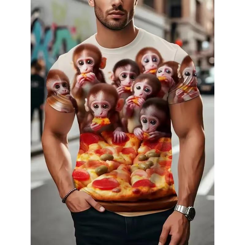 3D Cute Funny Monkey Graphic T-Shirts Men Summer Outdoor Short-Sleeved Tops Fashion Pop Men's Casual Plus Size T-Shirt