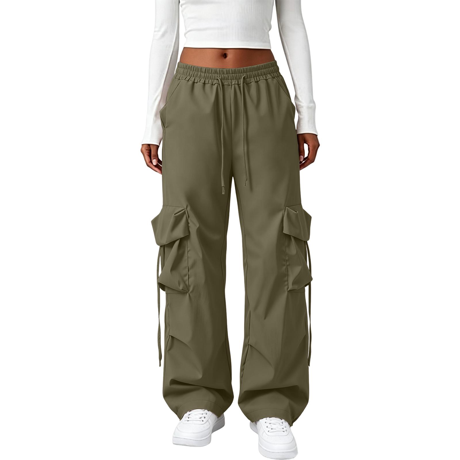 

High Waist Wide Leg Cargo Pants for Women Loose Fit Straight Leg Trousers with Multiple Pockets and Adjustable Waistband Casual Bottoms L