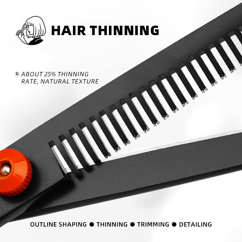 Professional Black & Orange Stainless Steel Haircutting and Thinning Scissors for Salon Stylists
