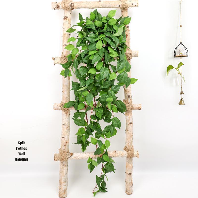 Pothos Wall Hanging Decoration: Trailing Artificial Vines & Spider Plant Basket for Indoor Use
