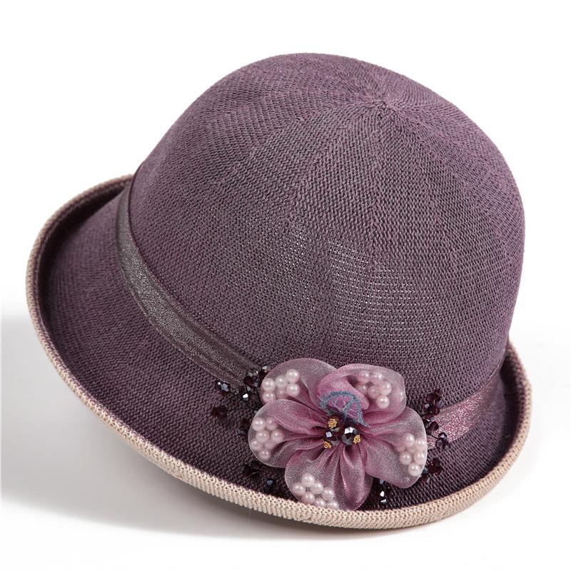Top Hat Lady Summer British Mother Bucket Hat Sun Hat Dome Crimped Knitted Breathable Basin Hat