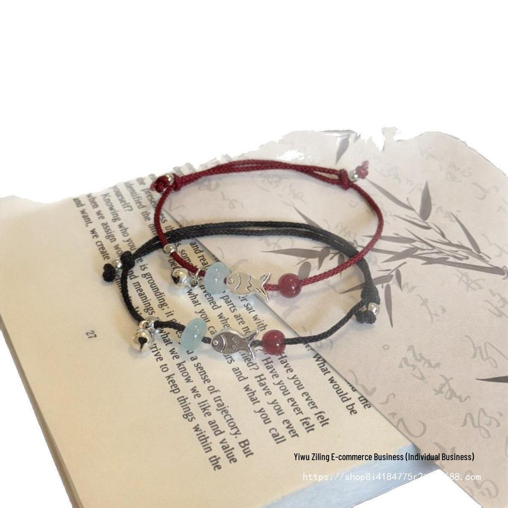 Dragon Gate Koi Glockenarmband: Süßes rotes Seil, Glücksbringer für beste Freunde, chinesischer gewebter Schmuck