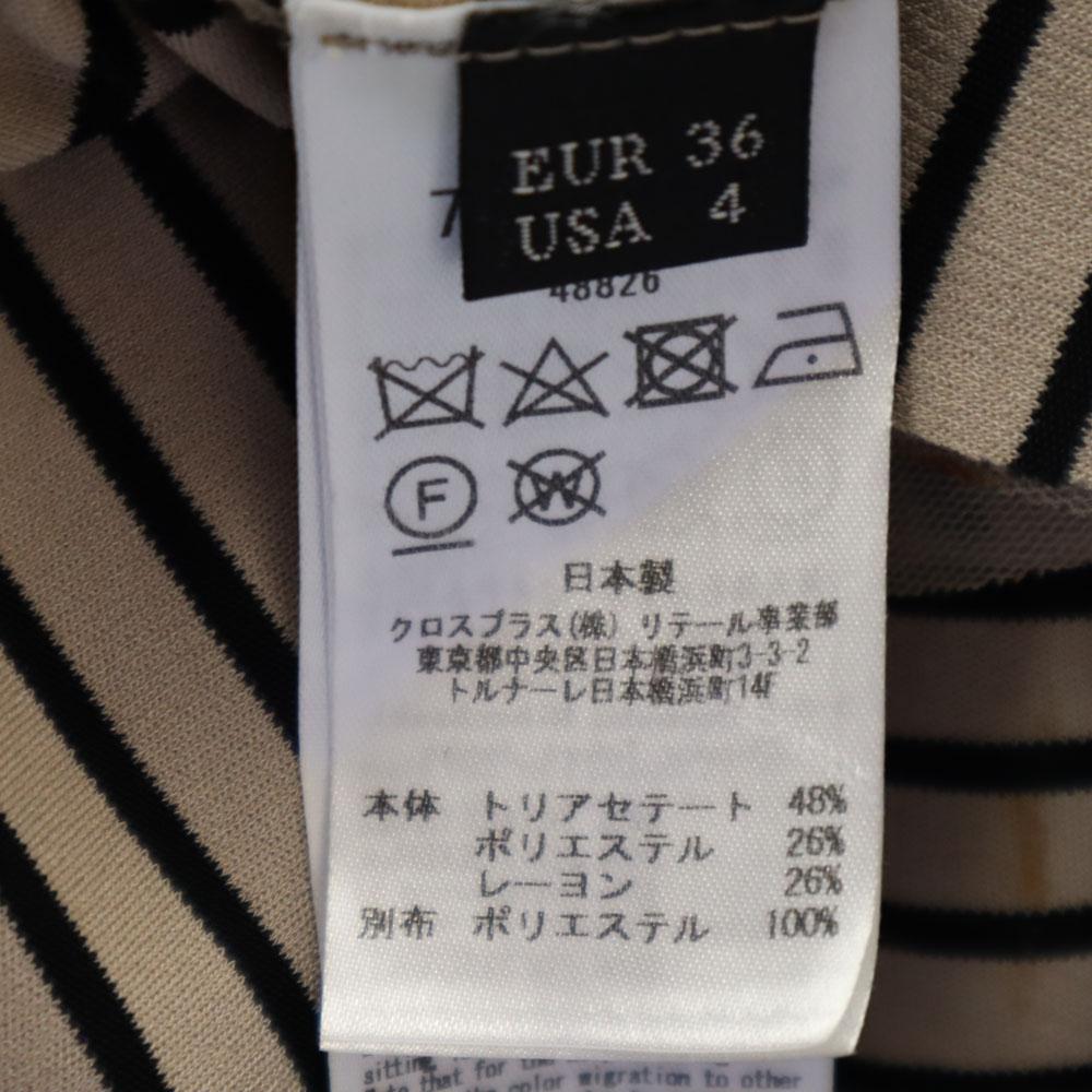 IMPRESSION Border Pattern Five-quarter sleeve one piece 36 beige Women Used