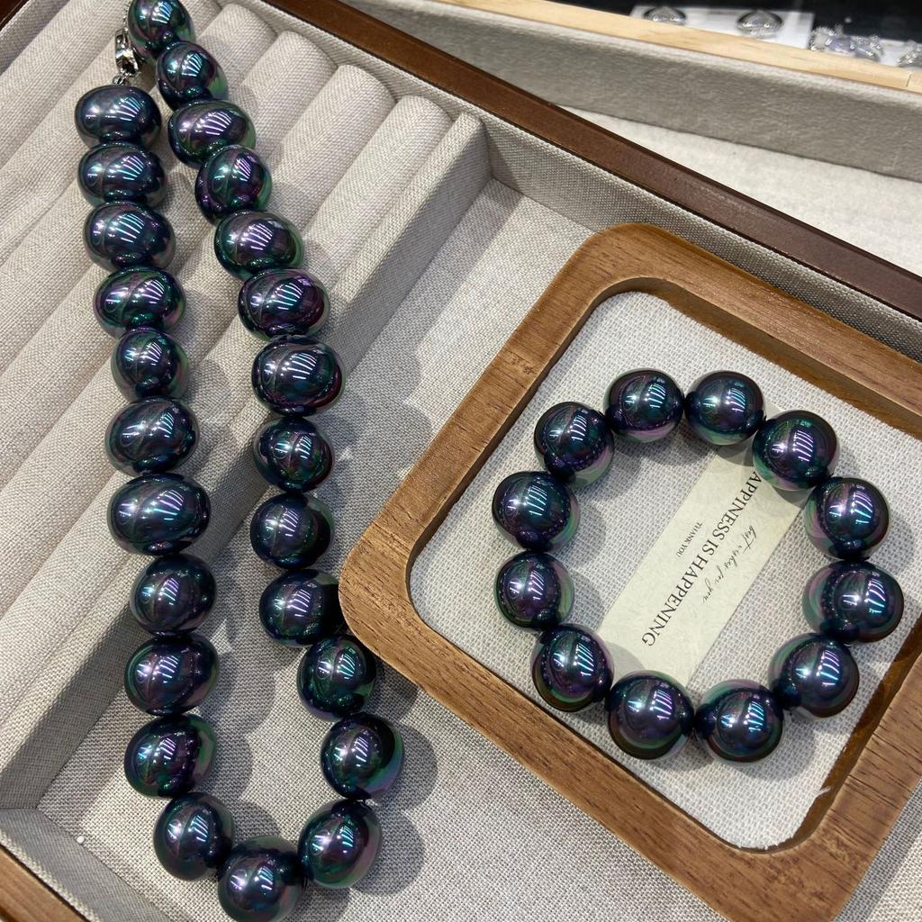 Egg-Shaped 19M Large Particle Tahitian Black Shell Beaded Necklace Bracelet National Style Elegant Fashion Women
