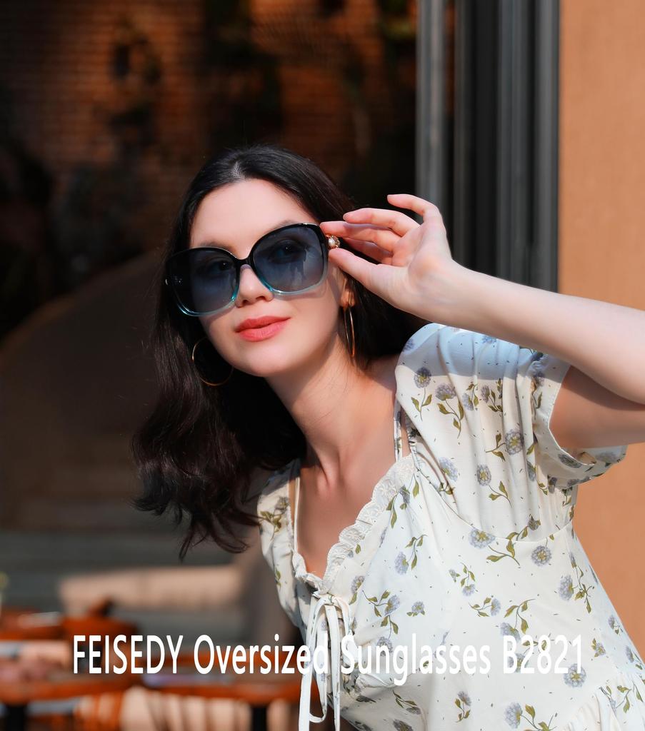 FEISEDY Polarized Pearl Sparkling Extra Large Fashion UV for B2821 Women's Sunglasses, Square, Frame, Designer, Protection, Sports, Fishing,