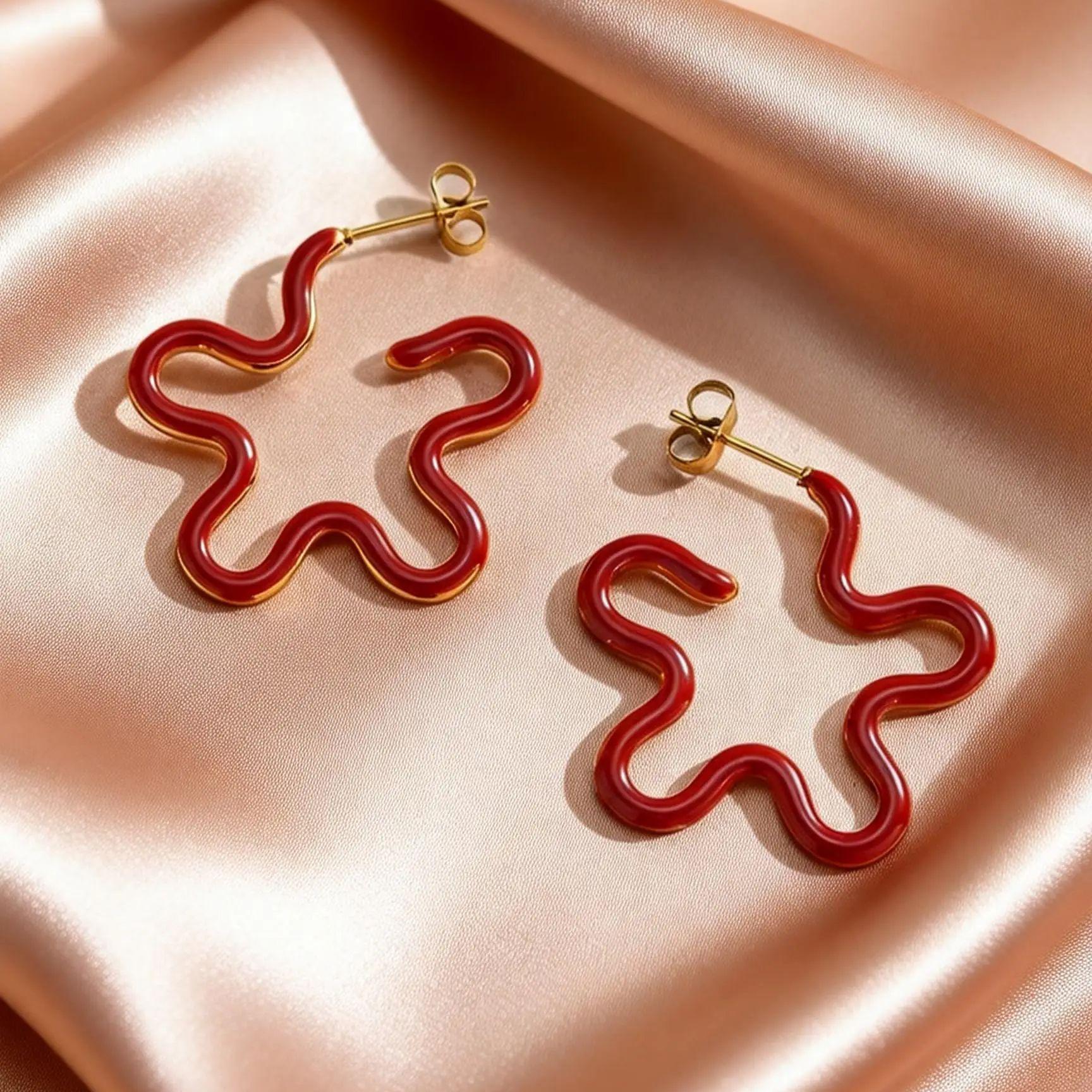 

Stainless Steel Unique Chic Geometric Wavy Line Hollow Flower Earrings for Women, Fashion Jewelry Gift for Daily Wear & Party