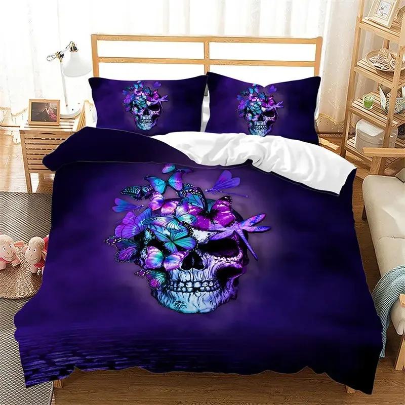 Death Butterfly Gothic Skull Duvet Cover Set Butterflies Skeleton Halloween Bedding Sets Ombre Hippie Comforter Cover King Size