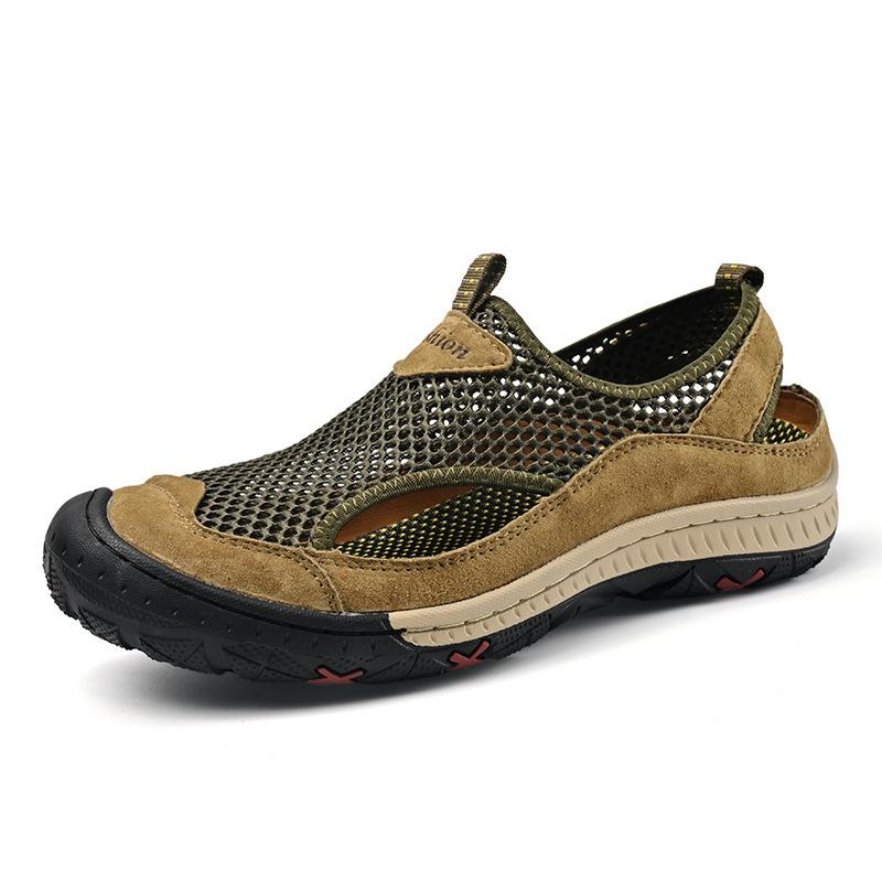 2025 summer large size handmade one-pedal casual shoes for men, breathable and versatile, never degummed mesh shoes for men
