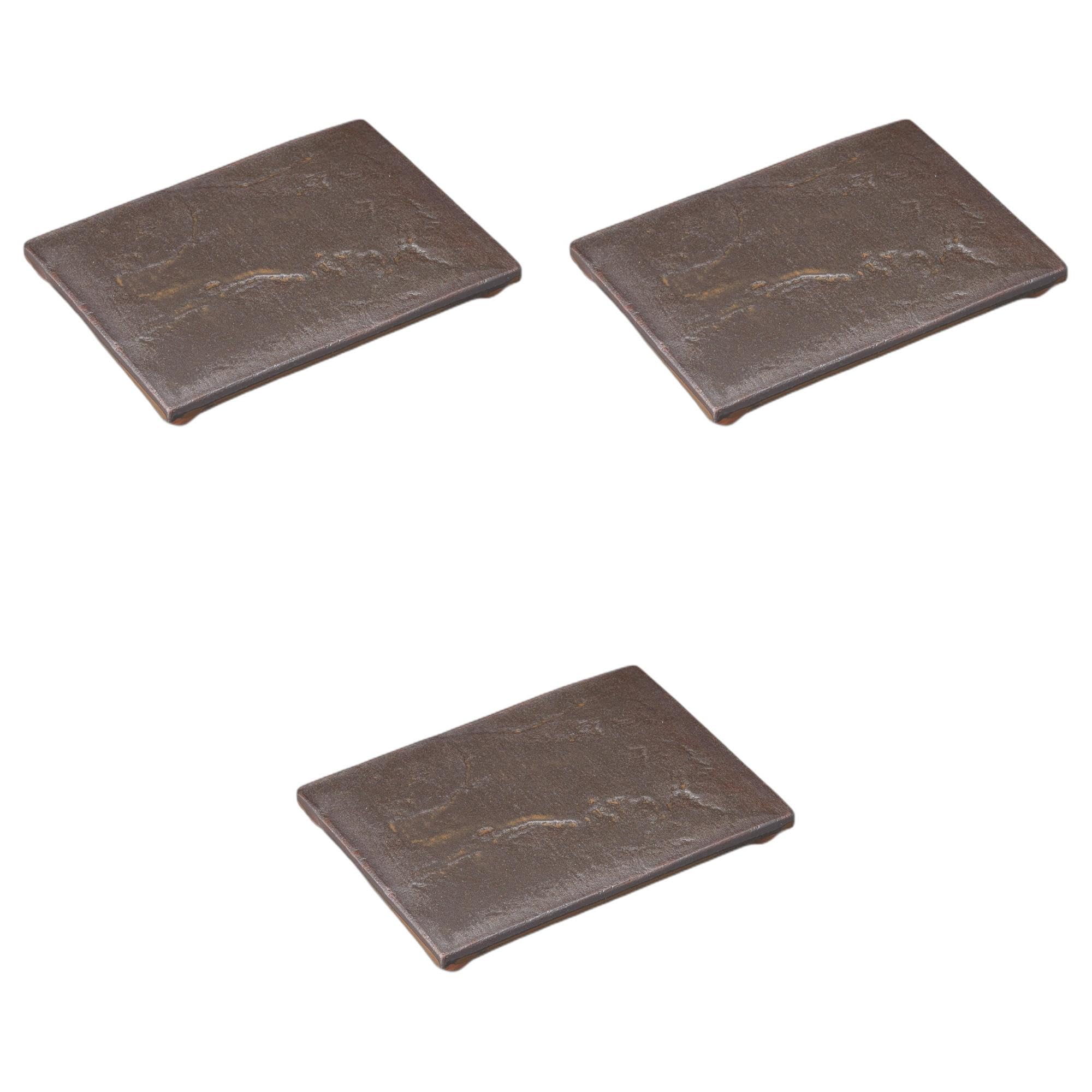 

Set of 3 Pottery Plates x x Pottery Setomonohonpo Ash-Grain Stone-Patterned Four-Legged [21.8 15.8 2.3 cm] Plates, Ceramic,