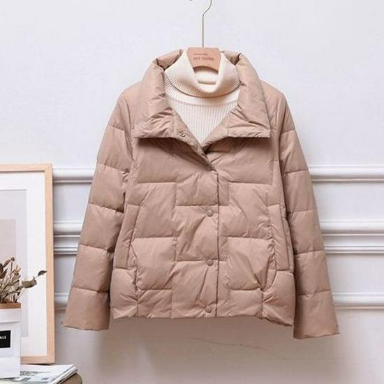 Women's Fashionable Lightweight Stand-up Collar White Duck Down Jacket for Autumn and Winter