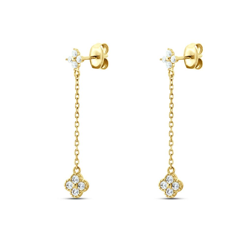 ROXI S925 Silver Petals Stud Earring Microinlaid Colorful Cubic Zirconia Chain Tassel Earrings For Women Dangle Earring