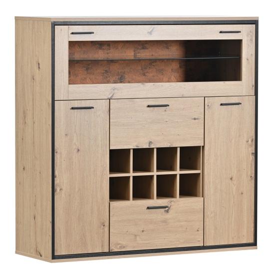 Elegant Wine Cabinet Spacious Countertop Sideboard with Double Doors 2 Drawers Glass Shelf Kitchen Holder Particle Board Bar Storage Buffet