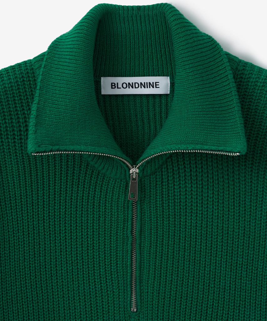 BLOND9 Half Zip Rib Knit Top_Green