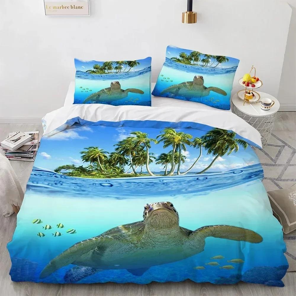 3D Sea Turtle Beddings Set Psychedelic Animal Duvet Cover Comforter Covers Single Twin Full Queen King Polyester Quilt Cover