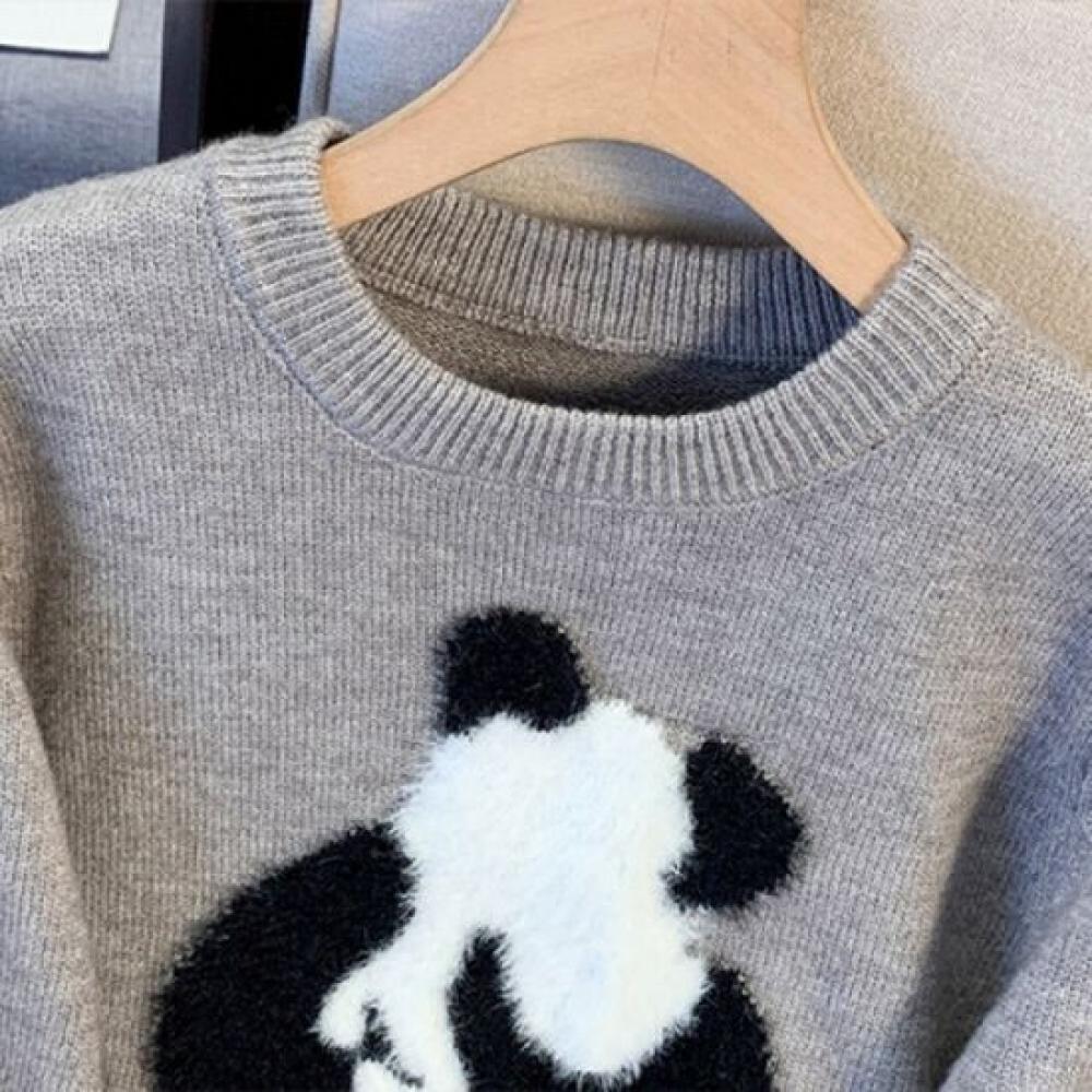 Navava Daily Casual Panda Long Sleeve Knit Tee Nk2589