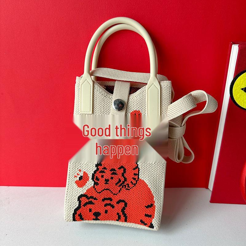Red Auspicious Knitted Women's Tote Bag: Versatile Large Capacity Wedding Favor Series