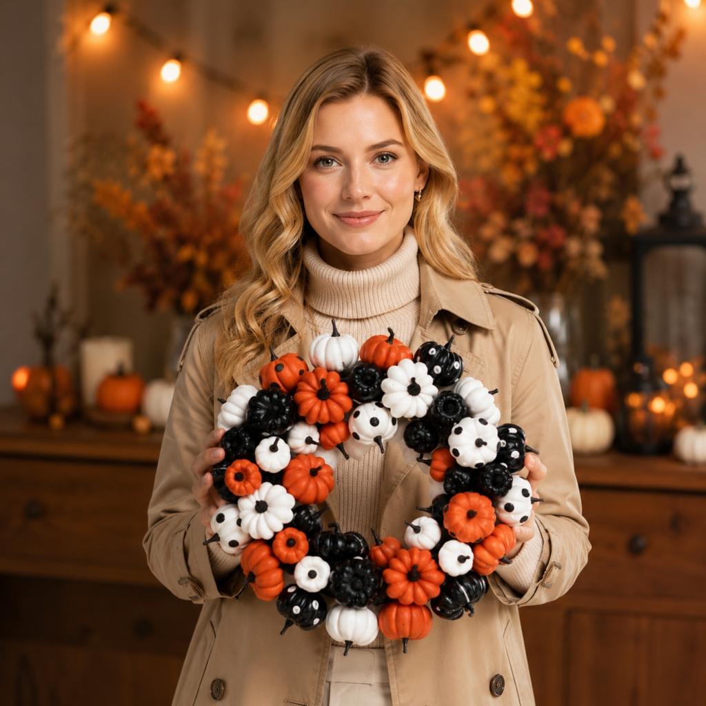 Halloween Pumpkin Wreath Artificial Mini Pumpkins Decorative Wreath for Seasonal Home Wall Door Decoration Indoor Outdoor Use