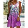 Summer Sleeveless Flower Print Fashion Dress O Neck Loose Casual Simple Floral Elegant A-line Short Party Dresses Sweet Woman Clothing