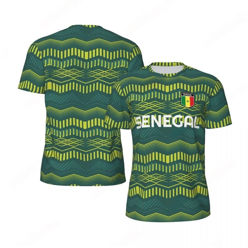 Magliette da Calcio alla Moda con Grafica della Bandiera del Senegal per Uomo Tendenze 3D Stampa Emblema Nazionale Magliette Sportive Ampie Traspiranti