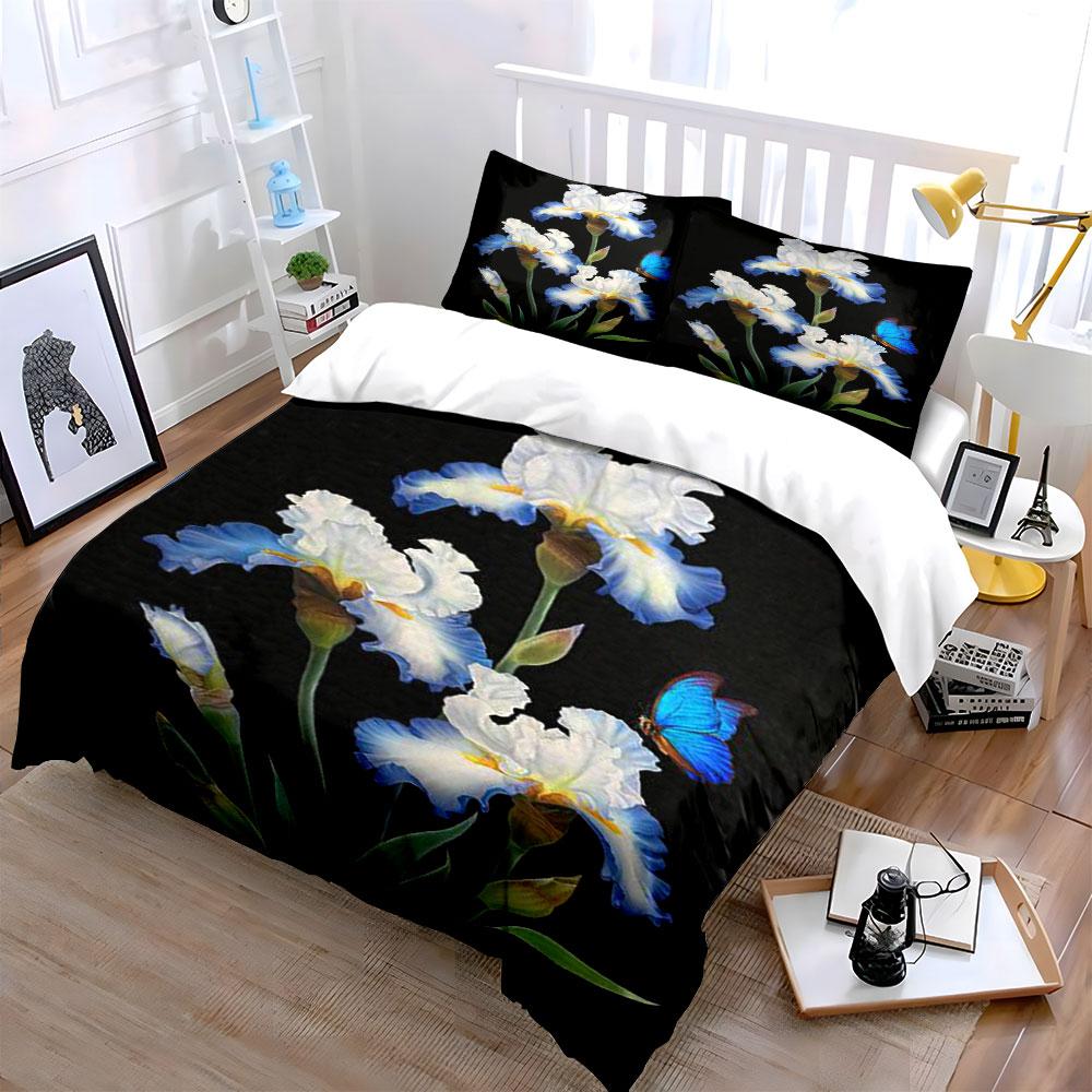 White irises and butterflies. Bedding sets Duvet cover sets Duvet covers Pillowcases(1*Duvet Cover 2*Pillowcases without duvet insert)