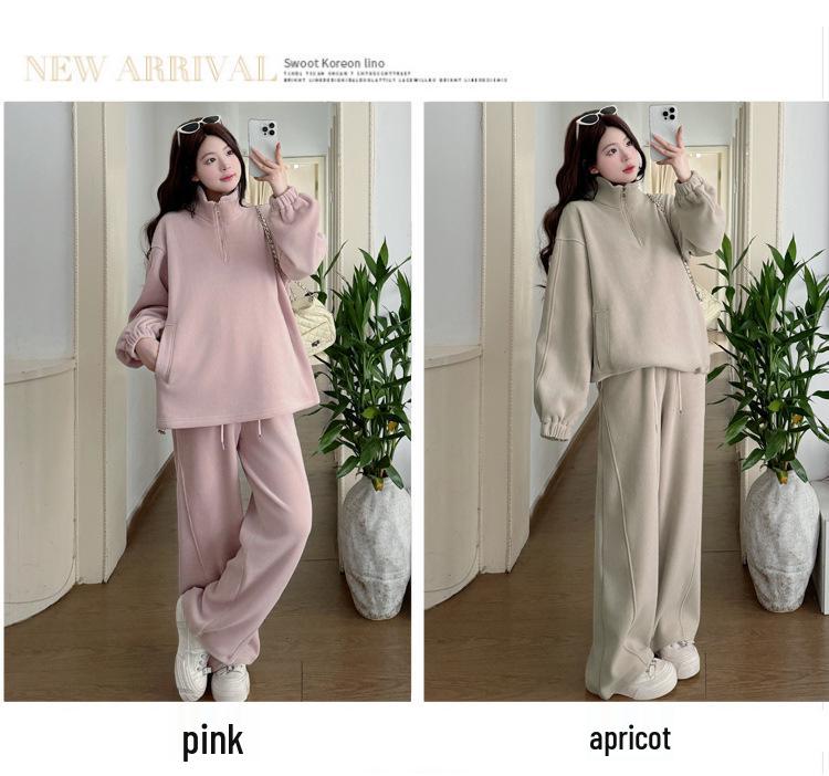 In-Stock Winter Maternity Wear: Thickened, Loose, Double-Sided Coral Fleece Set - 2025 Korean Style Casual Maternity Outfit