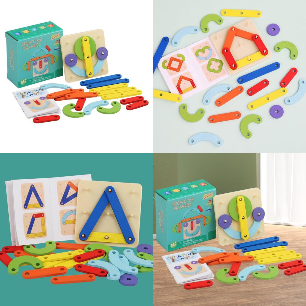 Creative Wooden Geometric Shape Puzzle Nail Board Kid Toy For Early Learning