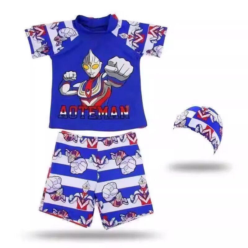 Boys' Cartoon Character Swimsuit Set with Hat