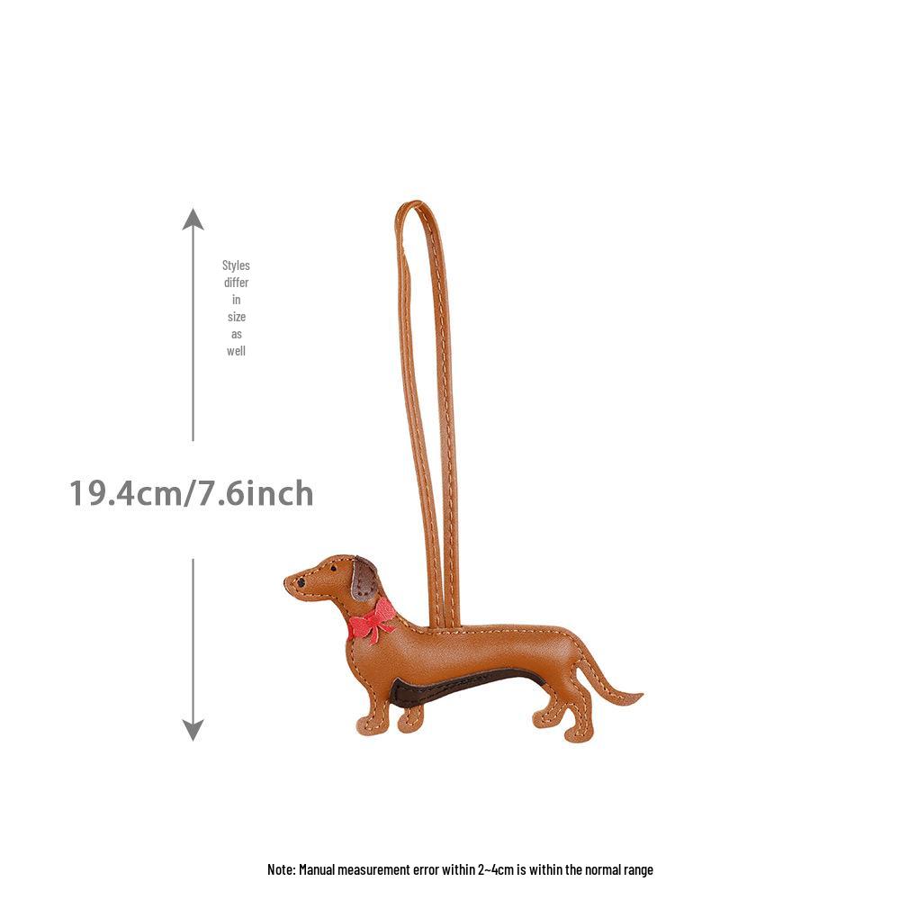 Exquisite Handmade PU Leather Sausage Dog Keychain Pendant - Cartoon Puppy Car Accessory